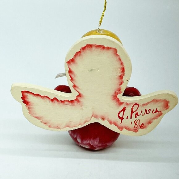 Vintage Christmas Ornament Red Wooden Star Angel Signed Dated 1986 Germany - Picture 5 of 12